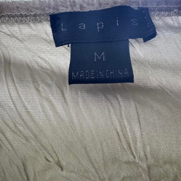 Lapis Sage Green Crinkle Metallic Camisole Petal Trim Strappy Tank Top Medium - Picture 7 of 7